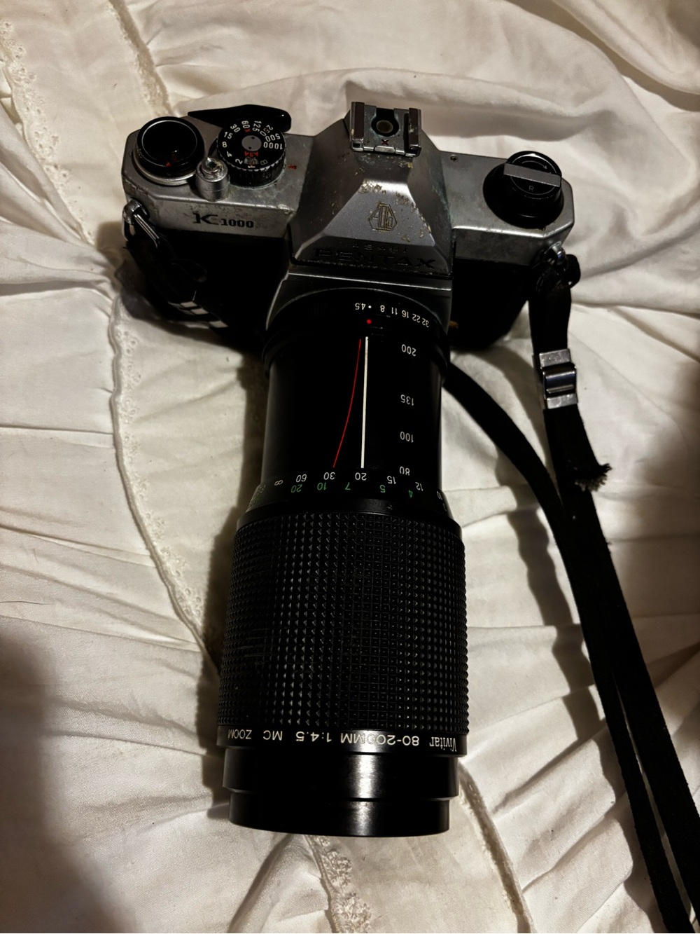 Pentax Black Telephoto Zoom Lens on Film Camera